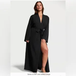 🆕 VICTORIA'S SECRET VS WOMEN’S LUXE CREPE LONG ROBE M-L BLACK