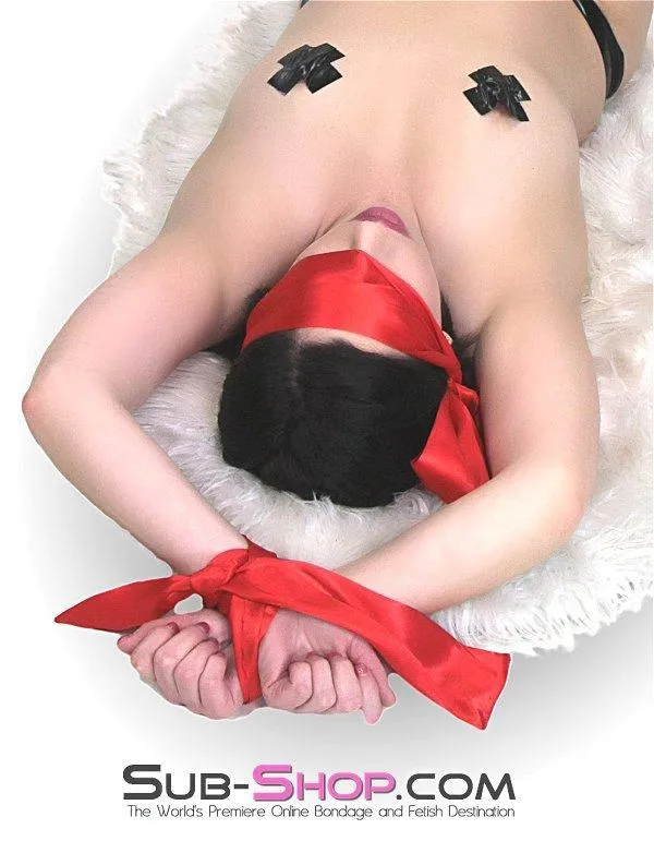 0407RS      Red Satin Love Me Knot Tie Up and Blindfold
