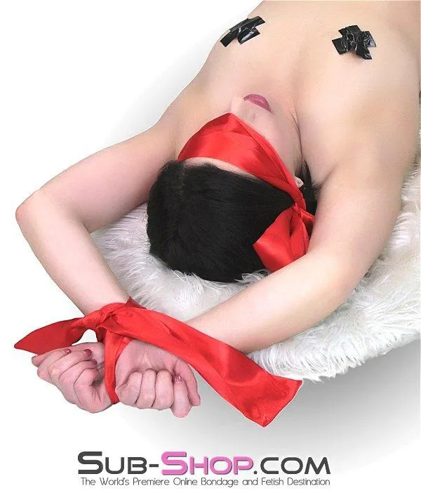 0407RS      Red Satin Love Me Knot Tie Up and Blindfold