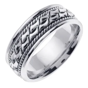 14K Silver/White or Titanium/White Hand Braided Cord Ring Band