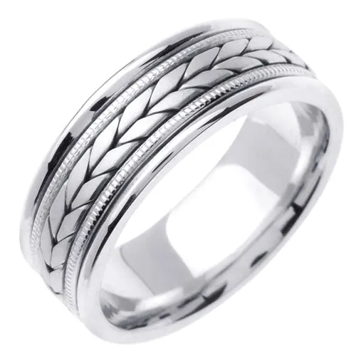 14K White or Yellow Hand Braided Wheat Pattern Design Ring Band