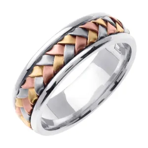 14k White/Tri-color or Yellow/Tri-color Gold Wedding Band for Men and Women