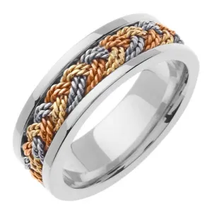 18K Rope Braided Ring-Tricolor White/Yellow
