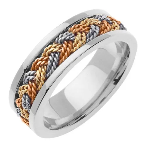 18K Rope Braided Ring-Tricolor White/Yellow