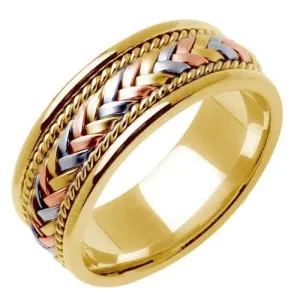 18k White/Tri-color or Rose/Tri-color Hand Braided Ring Band