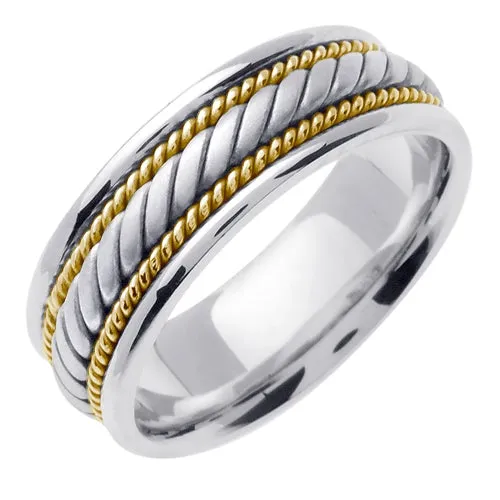 18K White/Yellow Hand Braided Cord Ring Band