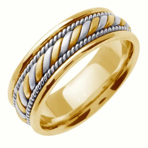 18K White/Yellow Hand Braided Cord Ring Band
