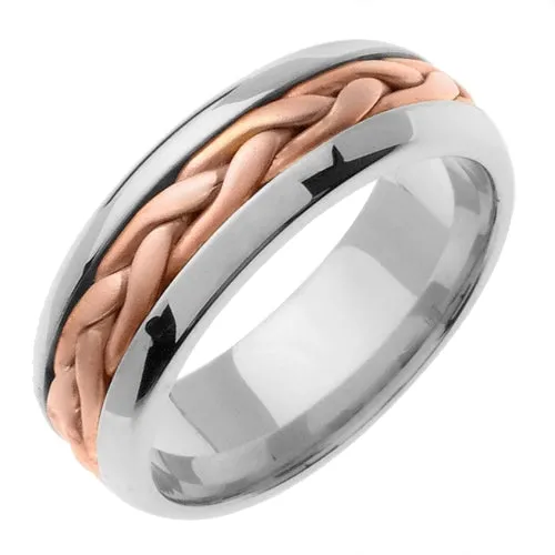 18K White/Yellow or White/Rose Hand Braided Cord Ring Band
