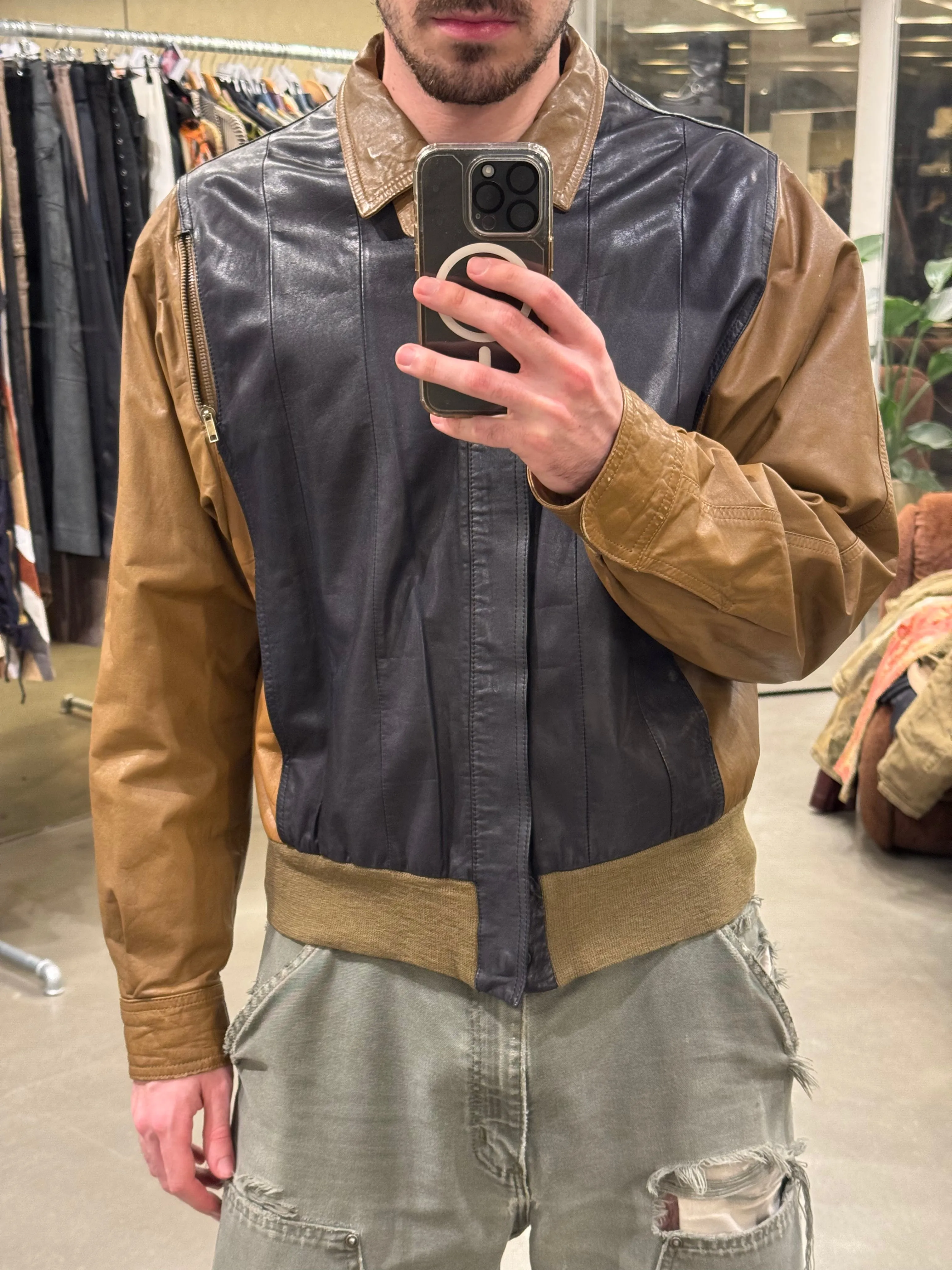 1980s Giorgio Armani colorblock leather bomber jacket