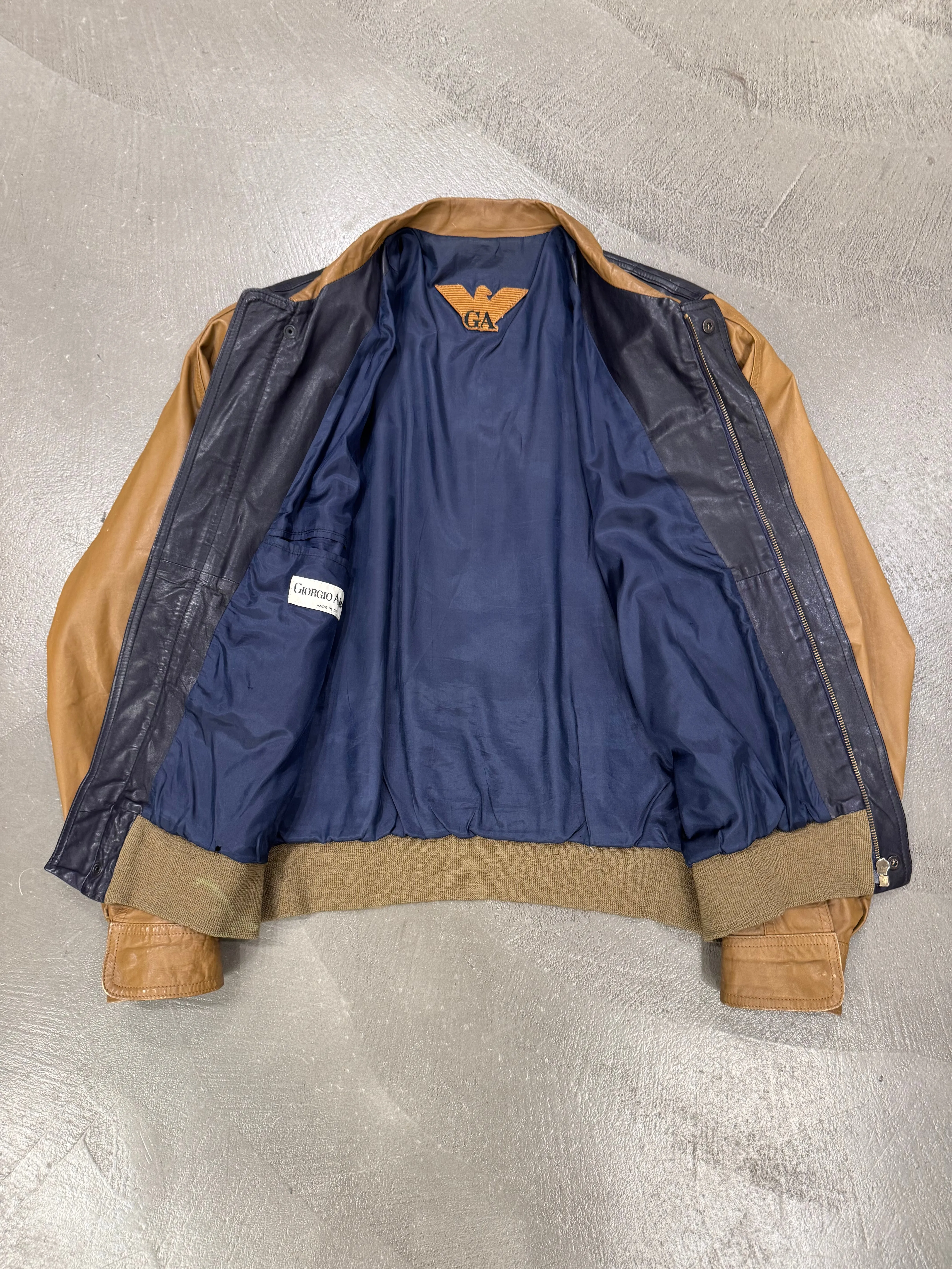 1980s Giorgio Armani colorblock leather bomber jacket