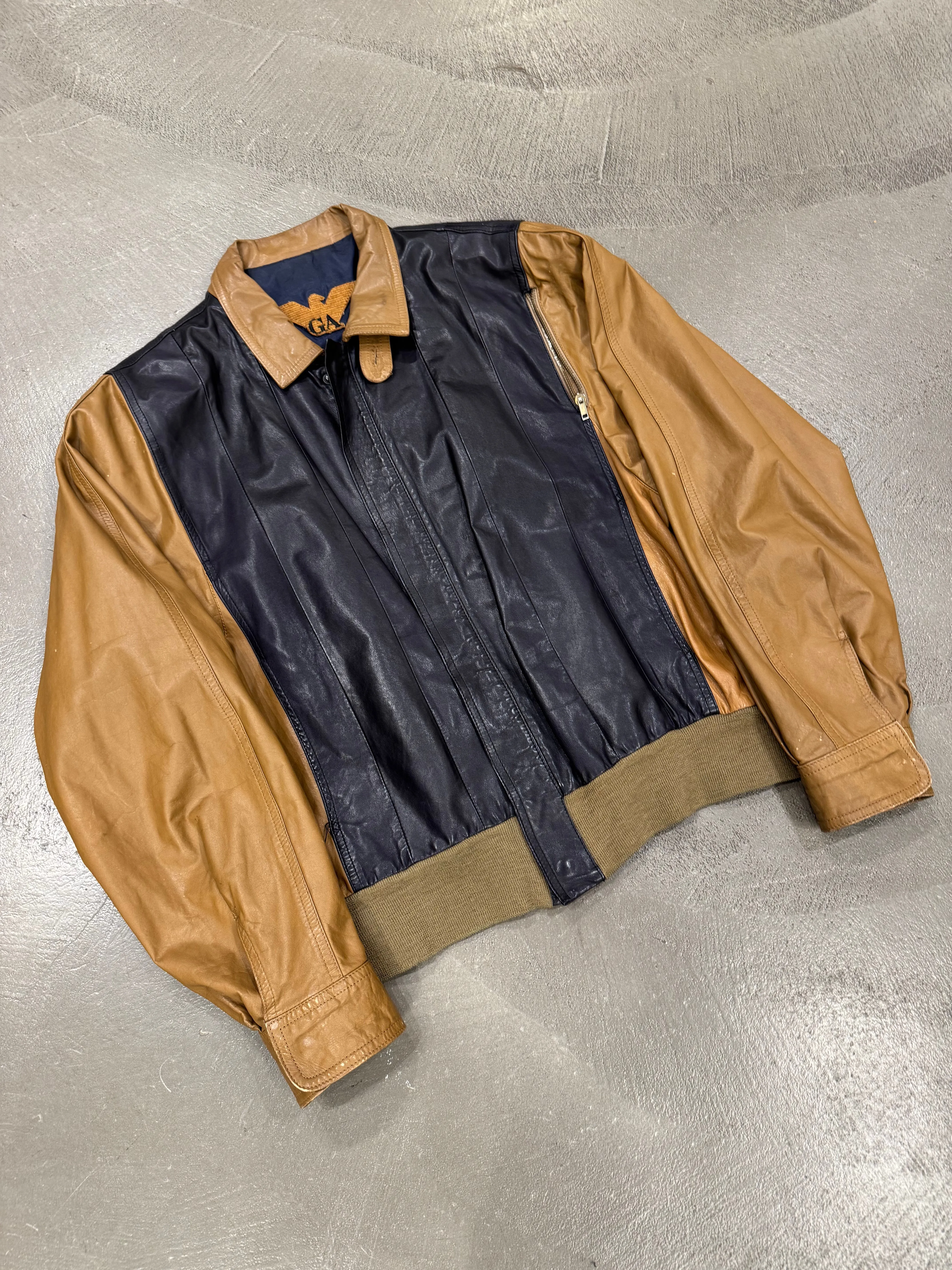 1980s Giorgio Armani colorblock leather bomber jacket