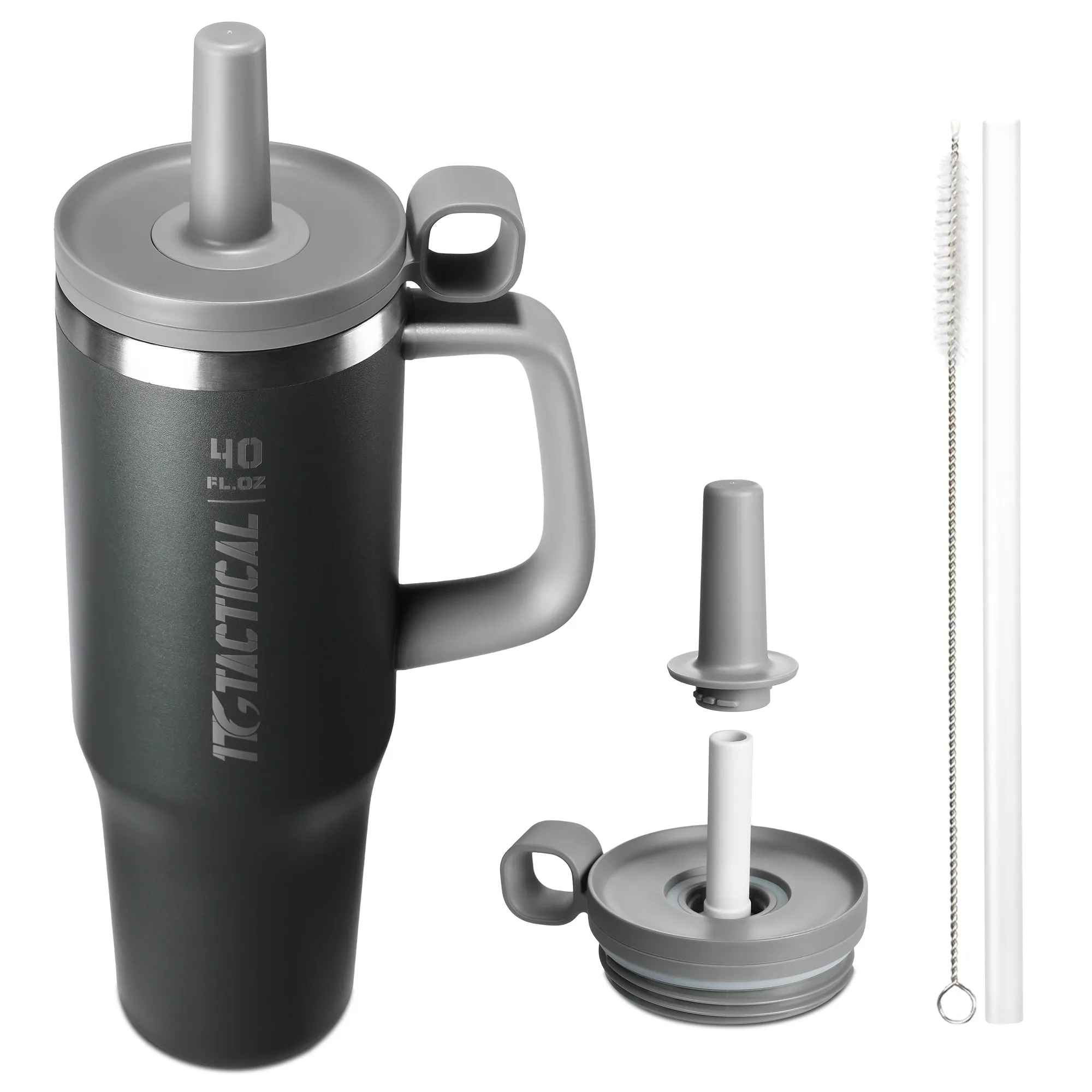 1TG Tactical 40 Oz Tumbler with Straw and Lids - Tactical Water Bottle with Handle