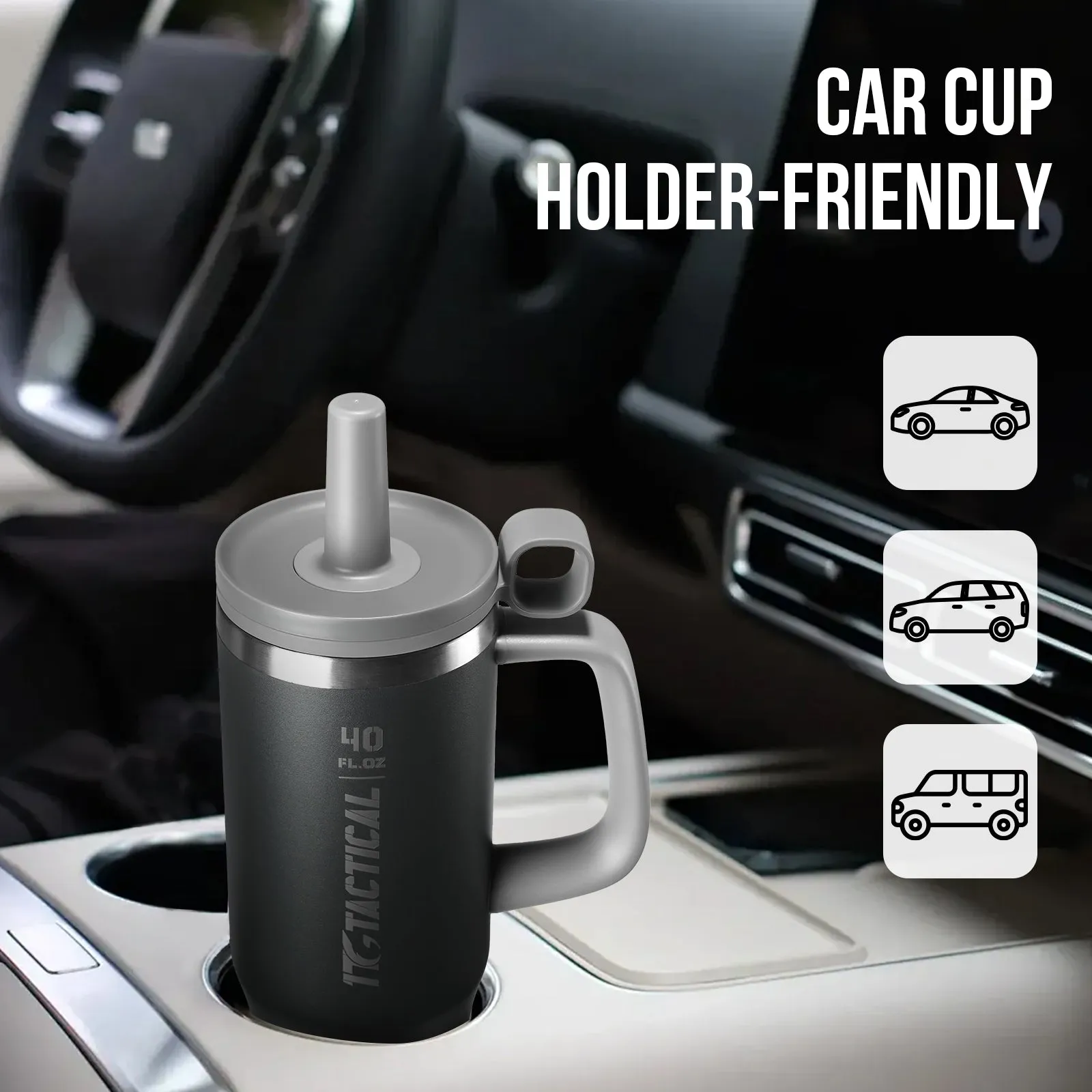 1TG Tactical 40 Oz Tumbler with Straw and Lids - Tactical Water Bottle with Handle