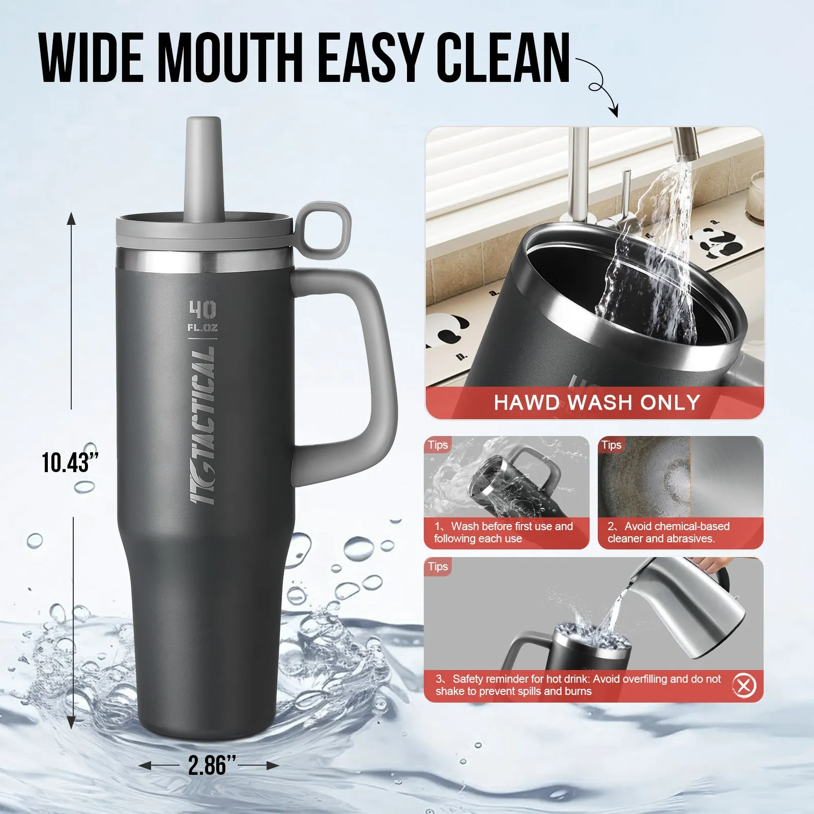 1TG Tactical 40 Oz Tumbler with Straw and Lids - Tactical Water Bottle with Handle