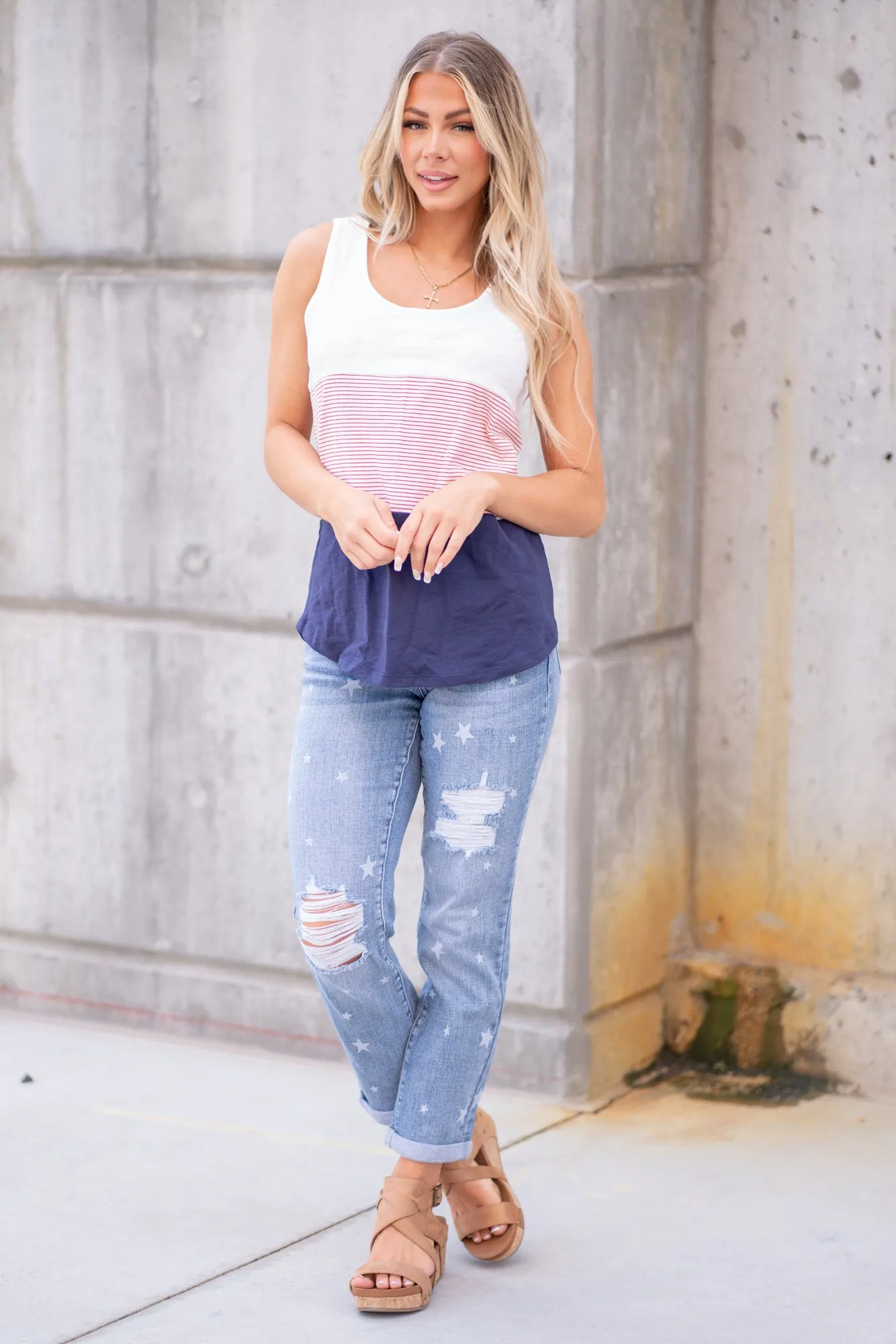 4th of July Colorblock Tank Top - Red White & Blue