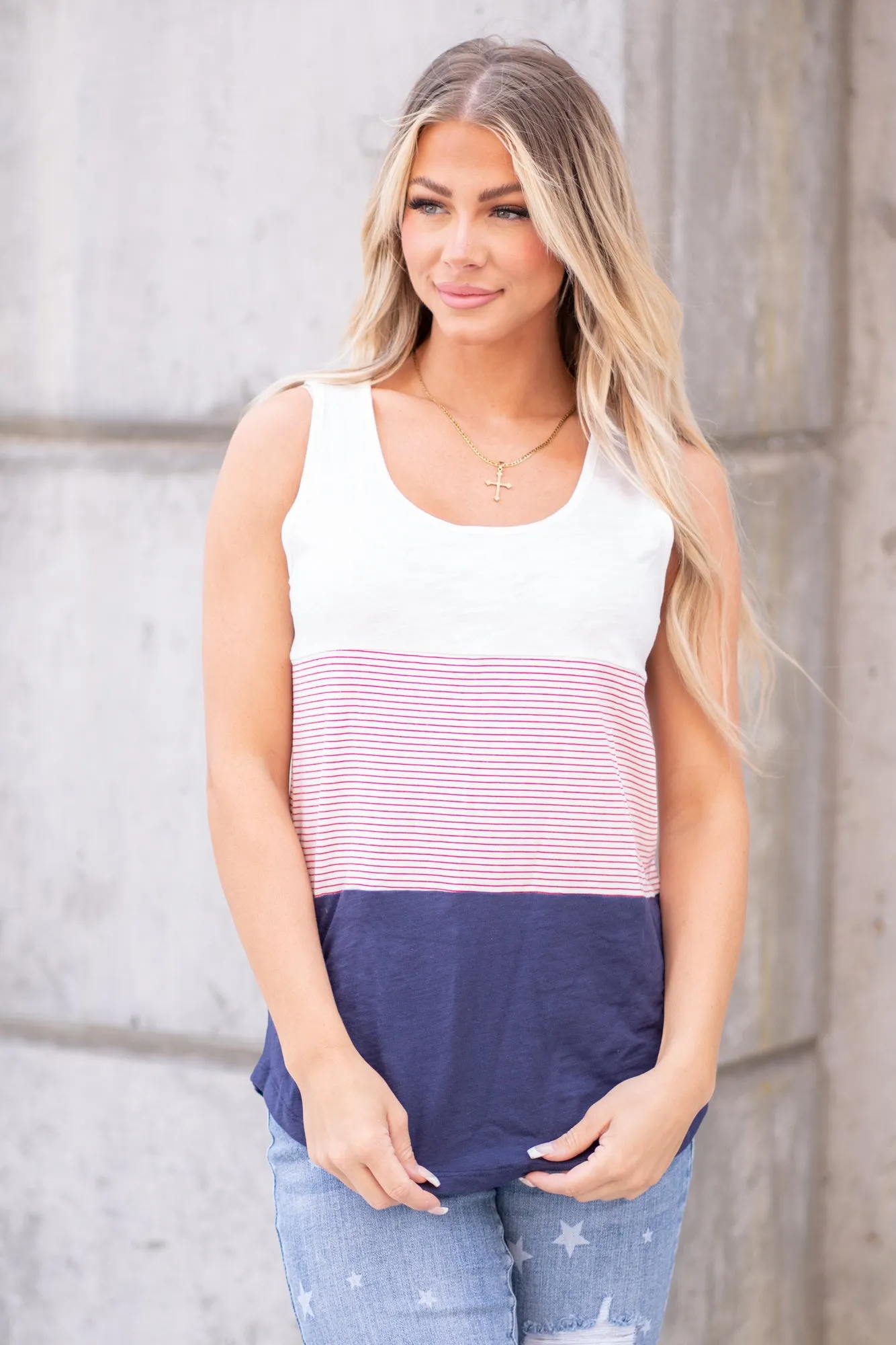 4th of July Colorblock Tank Top - Red White & Blue