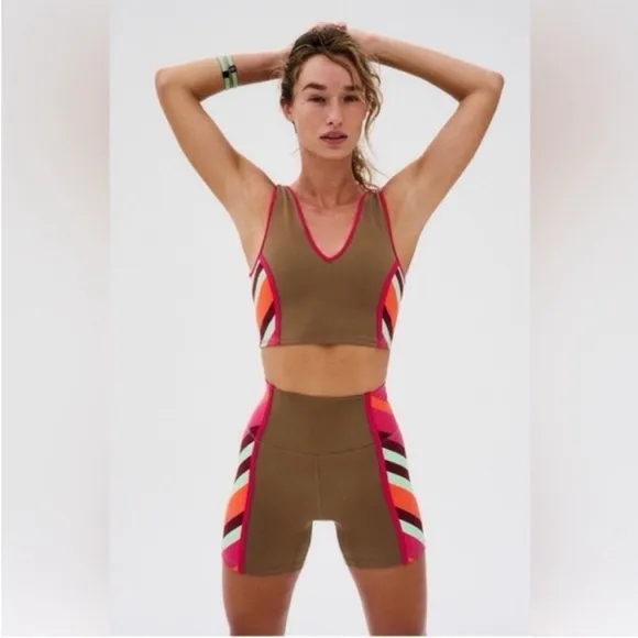 539. FREE PEOPLE Never Better Colorblock Bike Shorts in Moonrock Sz S NWOT  $48