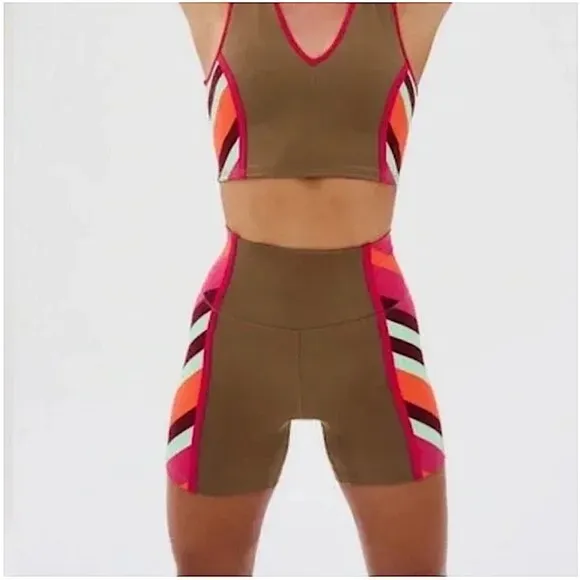 539. FREE PEOPLE Never Better Colorblock Bike Shorts in Moonrock Sz S NWOT  $48