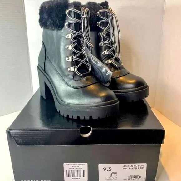 $58 FIRM! NIB TORRID Plus Size Black Warm Fur Winter Bootie (WW) 9.5 W