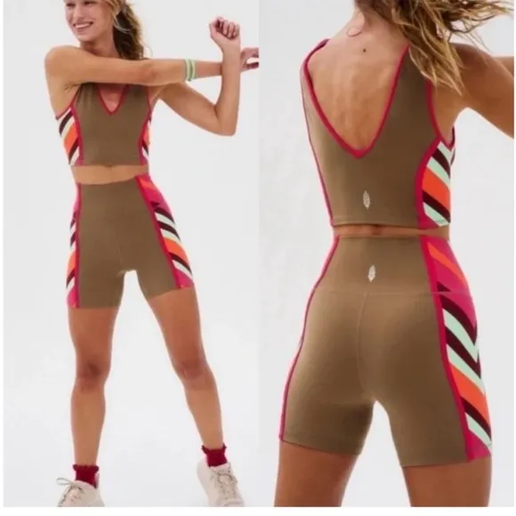 636. FREE PEOPLE Never Better Colorblock Bike Shorts in Moonrock Sz M NWOT $48