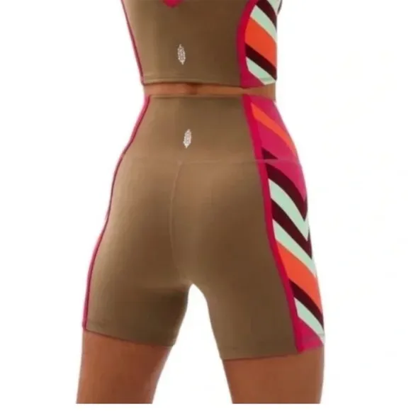 636. FREE PEOPLE Never Better Colorblock Bike Shorts in Moonrock Sz M NWOT $48