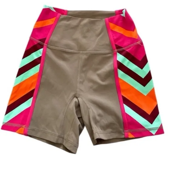 636. FREE PEOPLE Never Better Colorblock Bike Shorts in Moonrock Sz M NWOT $48