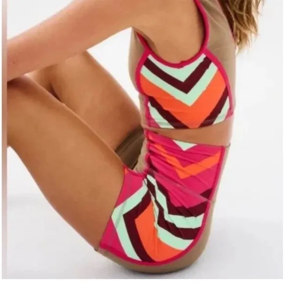 636. FREE PEOPLE Never Better Colorblock Bike Shorts in Moonrock Sz M NWOT $48