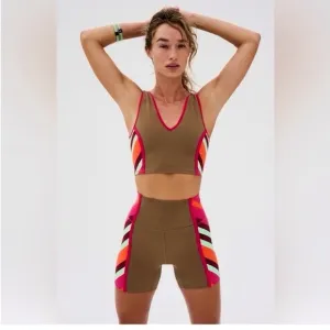 636. FREE PEOPLE Never Better Colorblock Bike Shorts in Moonrock Sz M NWOT $48