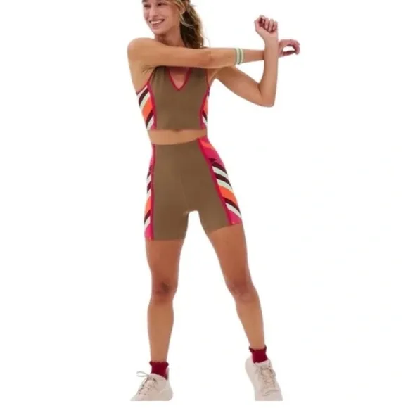 636. FREE PEOPLE Never Better Colorblock Bike Shorts in Moonrock Sz M NWOT $48