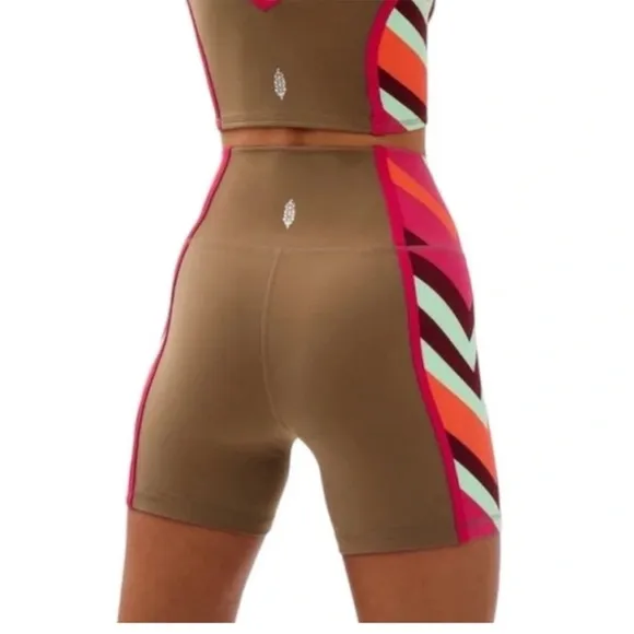 636. FREE PEOPLE Never Better Colorblock Bike Shorts in Moonrock Sz M NWOT $48