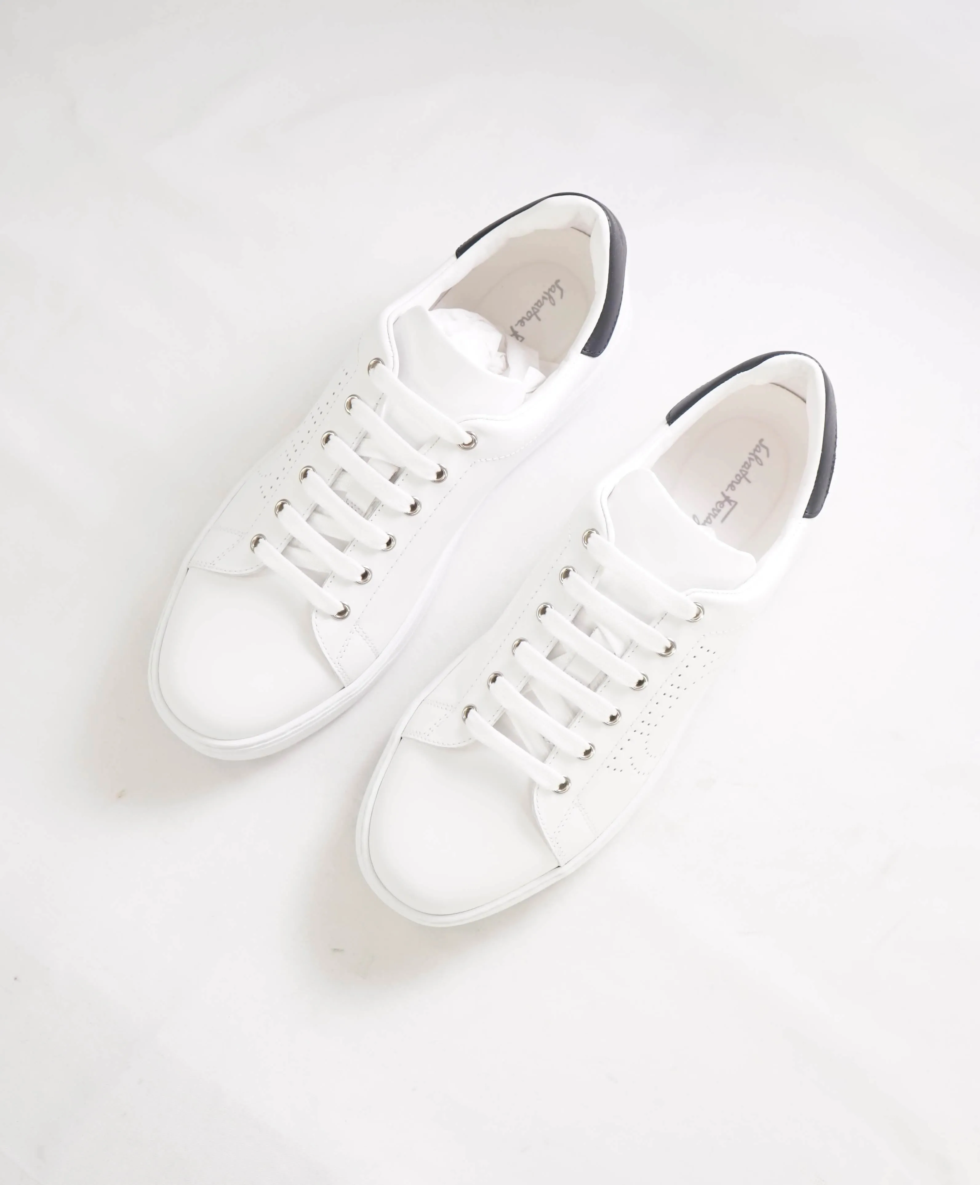 $695 SALVATORE FERRAGAMO - *PIERRE* White/Black Gancini Sneaker - 10 M US