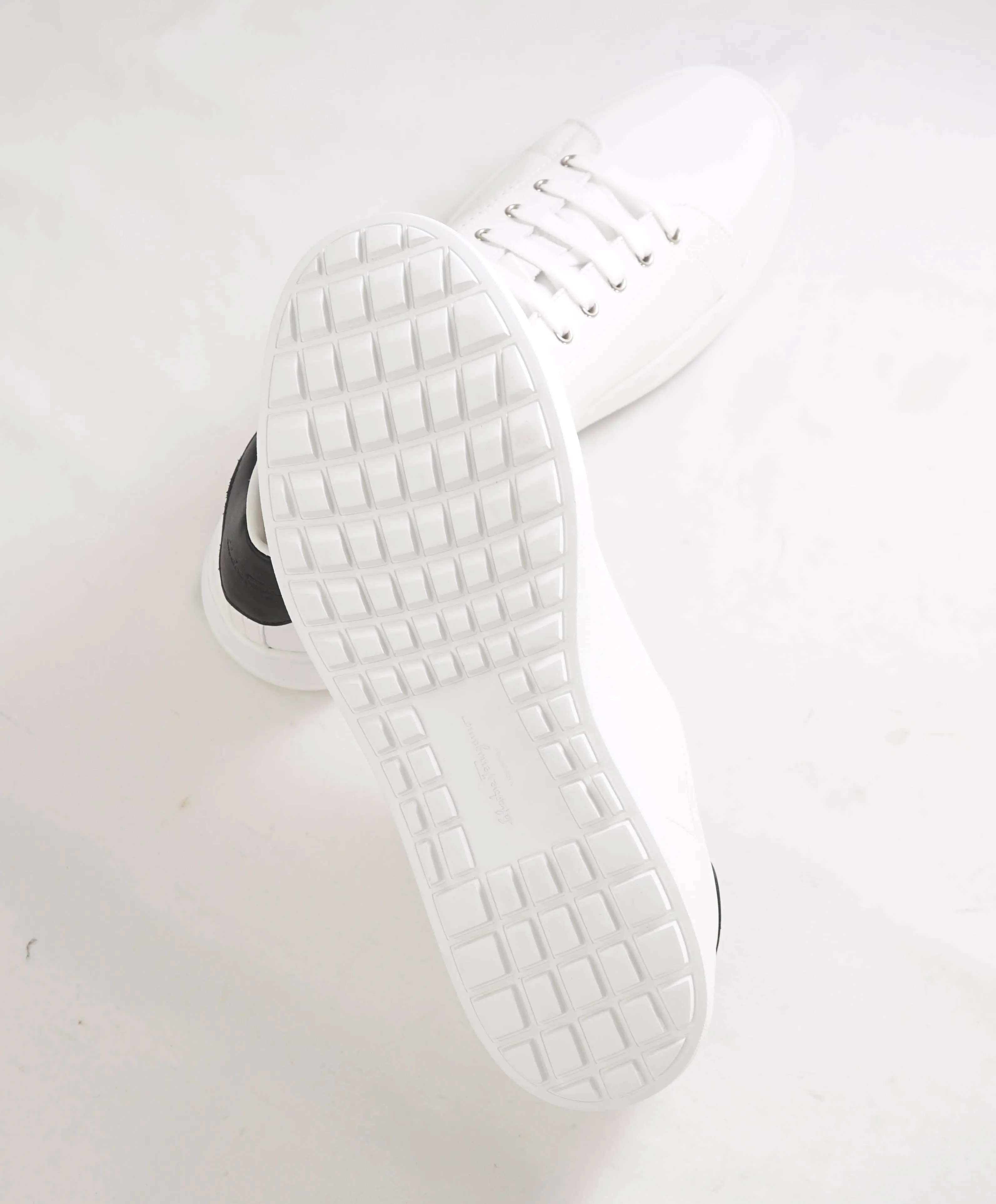 $695 SALVATORE FERRAGAMO - *PIERRE* White/Black Gancini Sneaker - 10 M US