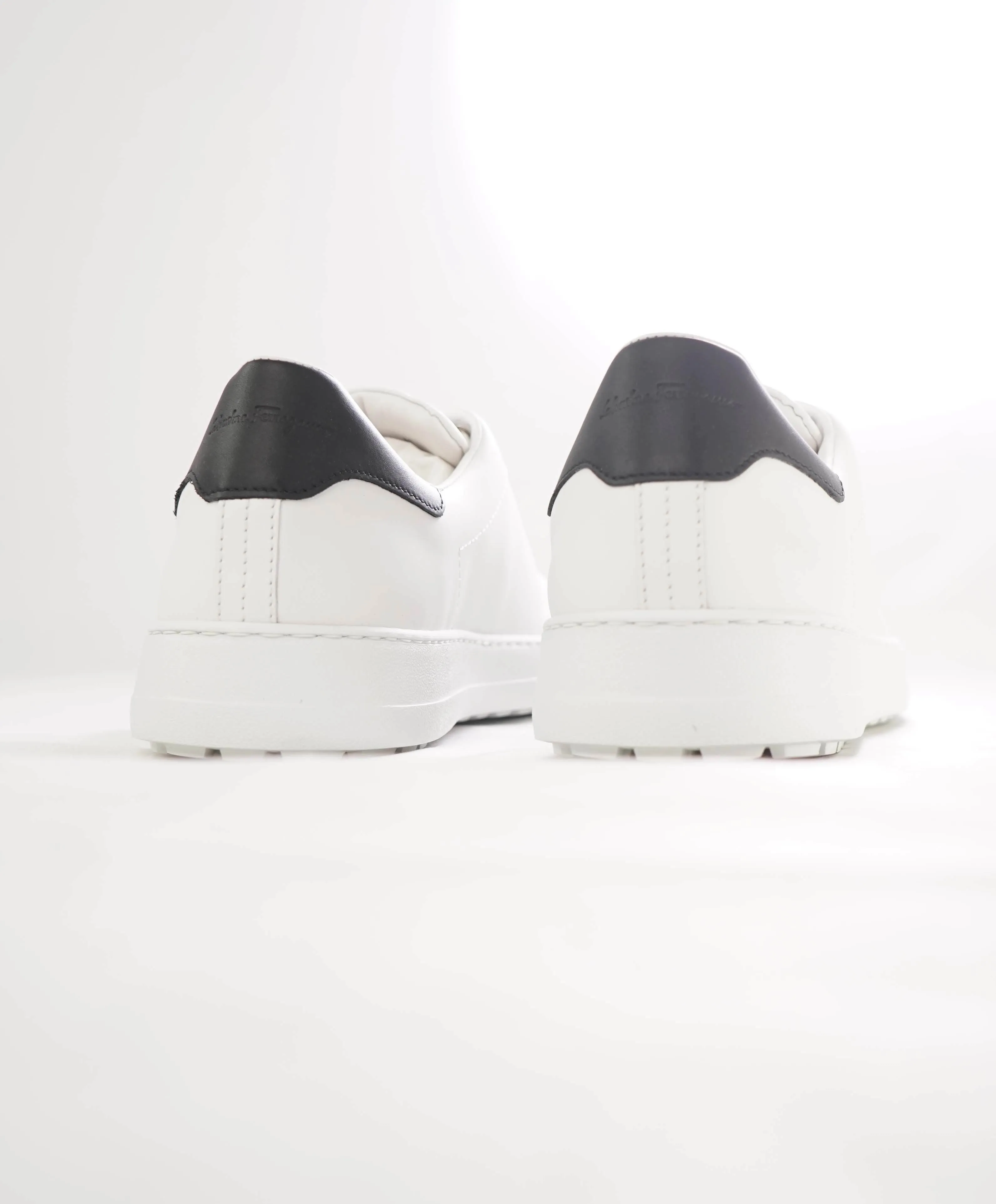 $695 SALVATORE FERRAGAMO - *PIERRE* White/Black Gancini Sneaker - 10 M US