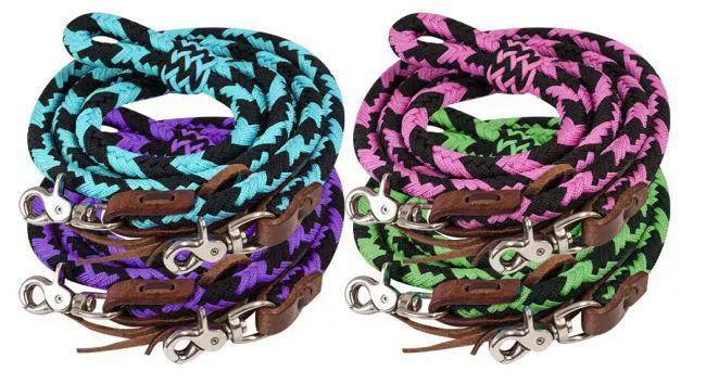 8ft braided nylon barrel reins with scissor snap ends