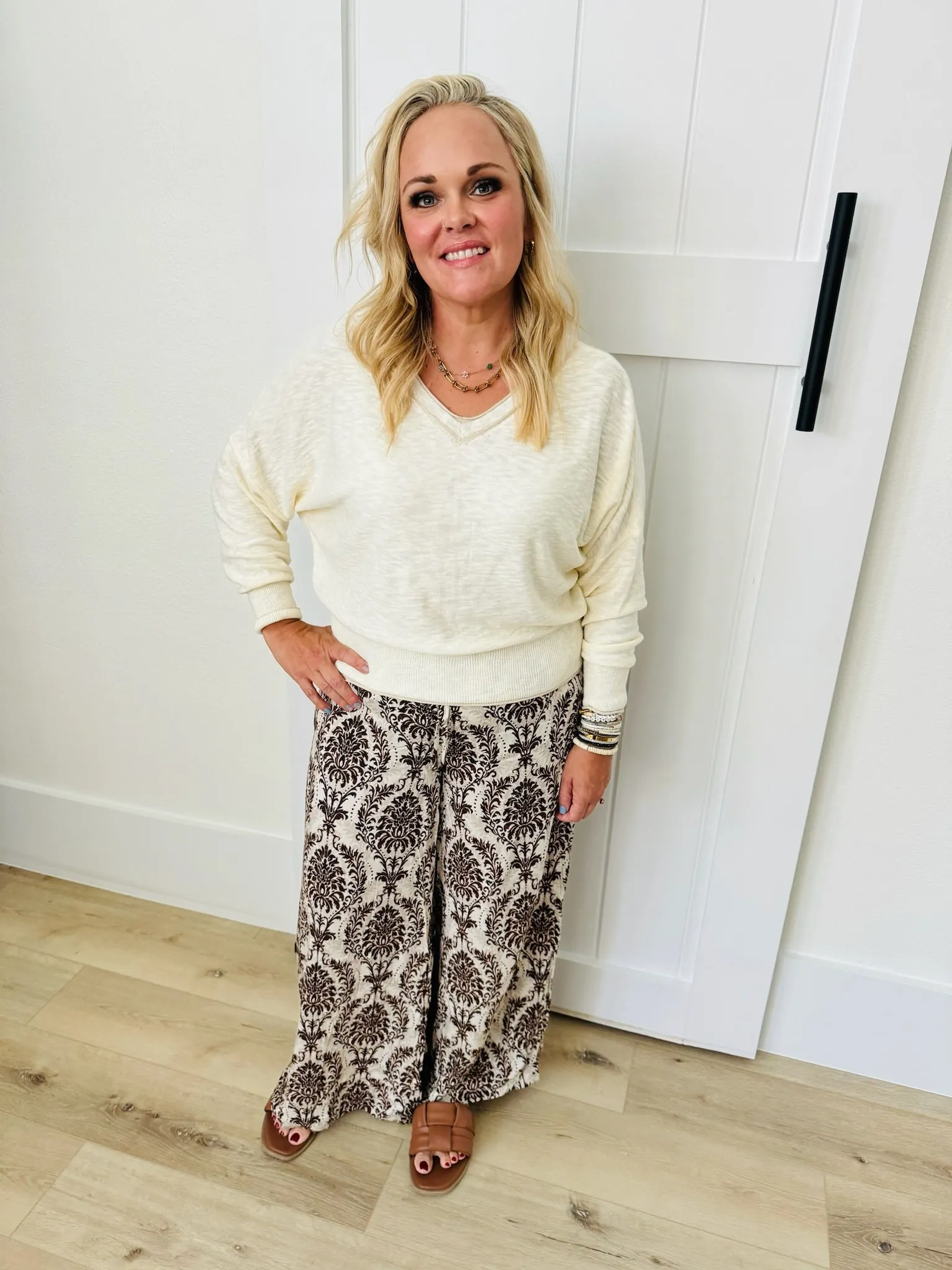 Abstract-Print Ruffled Wide-Leg Woven Pants