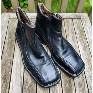 Aldo Brue Mens Leather Ankle Boots Side Zippers Size US 7.5 Square Toe Italy