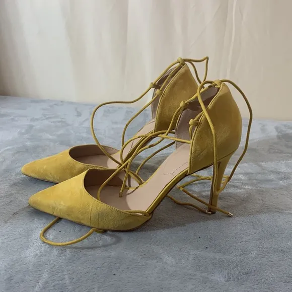 Aldo Yellow Suede Ankle Tie High Heels Size 9