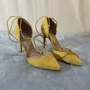 Aldo Yellow Suede Ankle Tie High Heels Size 9