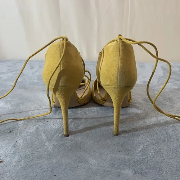 Aldo Yellow Suede Ankle Tie High Heels Size 9