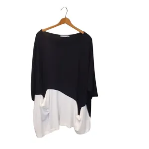 ALEMBIKA Womens Oversized Black White Colorblock Top Pockets Size S/M Lagenlook