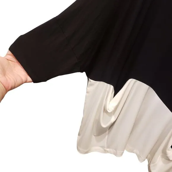 ALEMBIKA Womens Oversized Black White Colorblock Top Pockets Size S/M Lagenlook