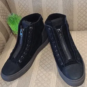 All Saints Zip Up Suede Shearling Sneakers