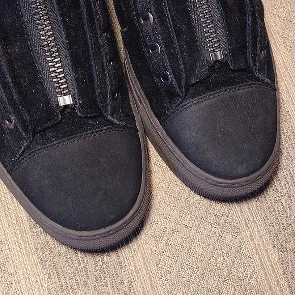 All Saints Zip Up Suede Shearling Sneakers