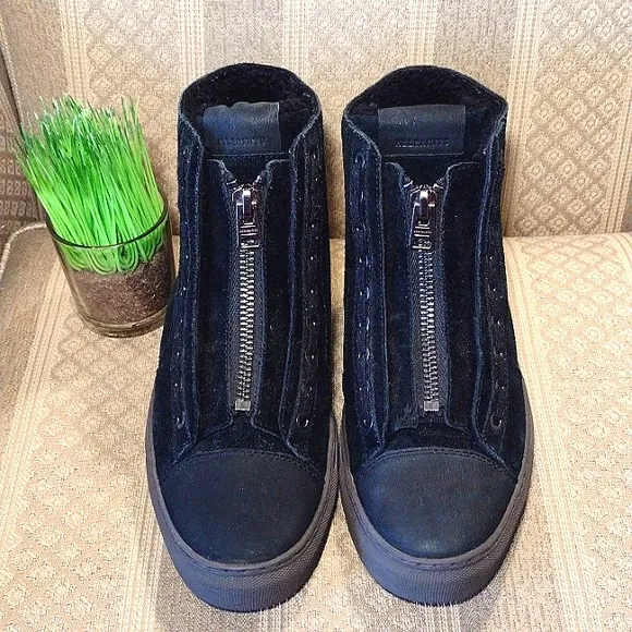 All Saints Zip Up Suede Shearling Sneakers