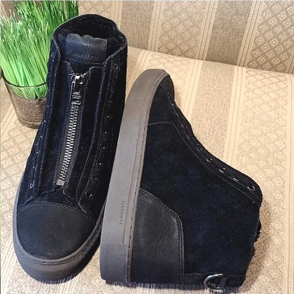 All Saints Zip Up Suede Shearling Sneakers