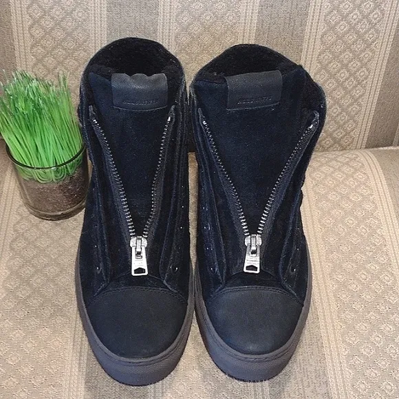 All Saints Zip Up Suede Shearling Sneakers