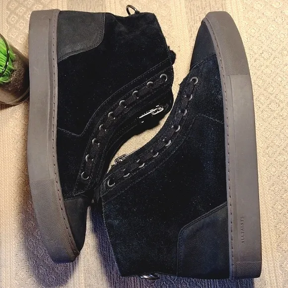 All Saints Zip Up Suede Shearling Sneakers