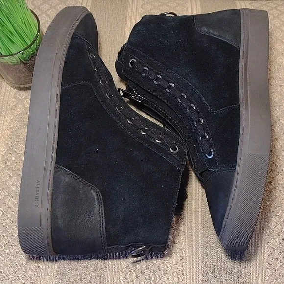 All Saints Zip Up Suede Shearling Sneakers