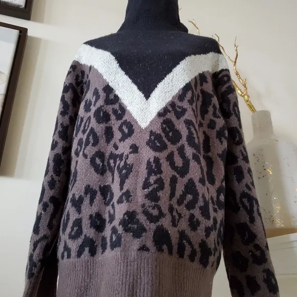 Allison New York Leopard Print Turtleneck Sweater