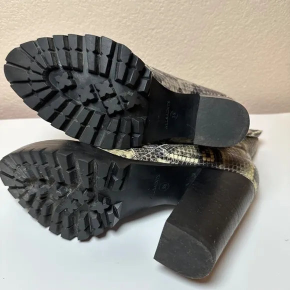 AllSaints Boots Womens Size 7 Ana Snake Embossed Leather Lug Sole Platform Y2K